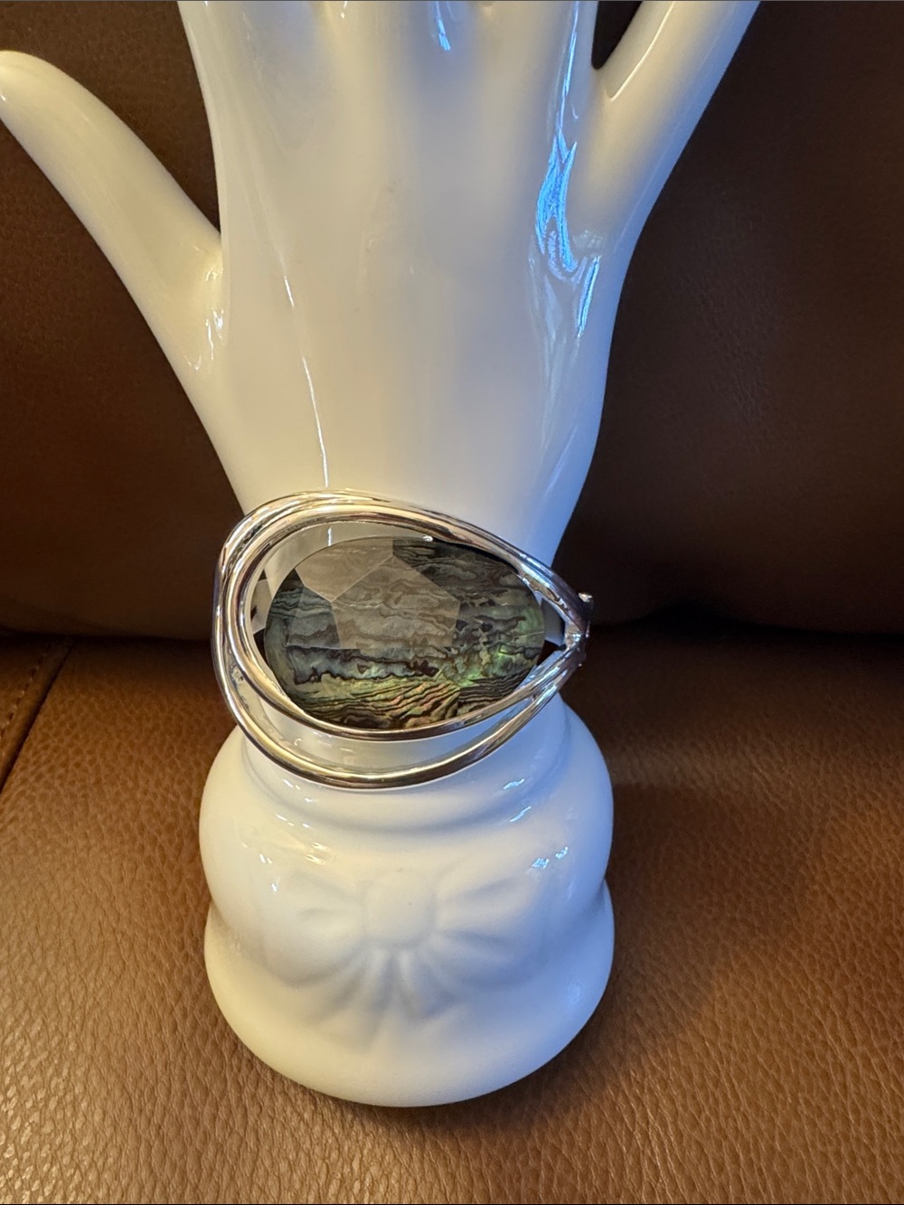 NWT RLM SoHo midnite hour oval abalone on silver tone hinged cuff bracelet
